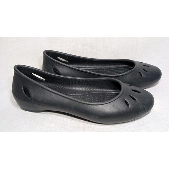 Crocs Kelli Ballet Flats Shoes Womens Sz 8 Black Cut Out Comfort Slip On 203954 - Picture 4 of 8